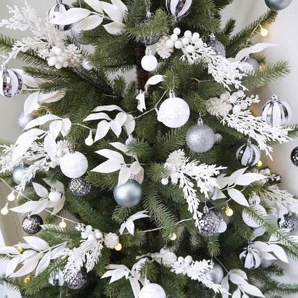 Winlyn 24 Pcs Christmas Artificial Leaf Sprays Pine Needles Pinecone Berries Stems White Glittered Christmas Decoration Picks 12.2"- 14.2" Tall White Christmas Tree Wreaths Wedding Holiday Centerpiece