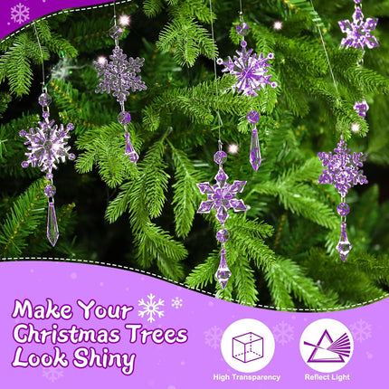 15 Pcs Christmas Acrylic Snowflake Christmas Crystal Christmas Tree Ornaments Christmas Crystal Decorations Crystal Ornaments for Christmas Tree for Party Celebration (Purple)