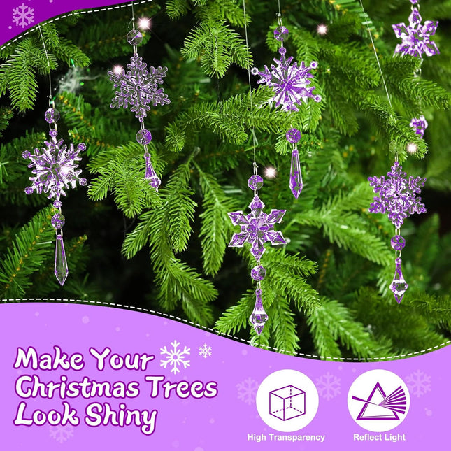 15 Pcs Christmas Acrylic Snowflake Christmas Crystal Christmas Tree Ornaments Christmas Crystal Decorations Crystal Ornaments for Christmas Tree for Party Celebration (Purple)