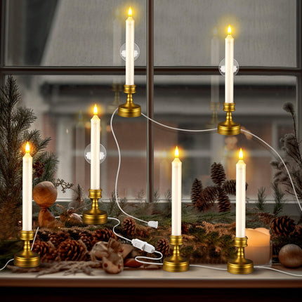 Enhon 3 Pack 2 in 1 Electric Window Candles with Connectable Plug and Suction Cups, 110V Plug in Electric Flameless Candle with On/Off Switch, Christmas Candle for Holiday Window Decor