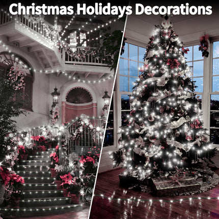 180 LED Christmas Lights Outdoor Waterproof Plug in Christmas Tree Lights with Remote Timer 8 Modes Green Wire Fairy Lights for Garden Patio Yard Xmas Decorations String Light (Cool White)