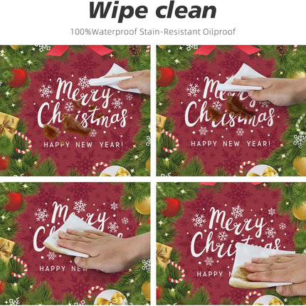 Merry Christmas Garland Round Fitted Tablecloth with Elastic Edged Decorative Kitchen Dining Table Cloth Cover Fits 45-50" Round Table (45-50)