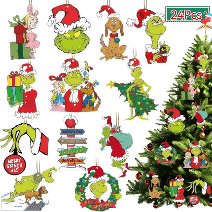 Christmas Tree Decorations -24PCS Christmas Cute Wooden Hanging Ornaments for Tree, Holiday Xmas Ornaments Christmas Decor Indoor Home Party s