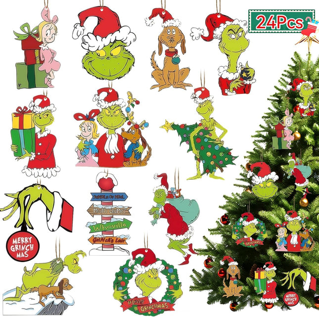 Christmas Tree Decorations -24PCS Christmas Cute Wooden Hanging Ornaments for Tree, Holiday Xmas Ornaments Christmas Decor Indoor Home Party s