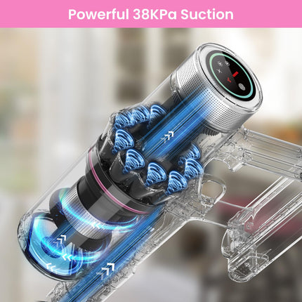 Belife Cordless Vacuum Cleaner, 38Kpa 450W Stick Vacuum Cleaners For Home Carpet Hardwood Floor, Wireless Household Vaccum For Pet Hair With Led Touch Display, Up To 45Mins Runtime Pink