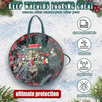 Shappy 12 Pcs Christmas Wreath Storage Bag Clear Wreath Box Wreath Storage Containers with Clear Window and Handle Christmas Garland Storage Containers for Xmas Holiday Seasonal Storage (24 Inch)
