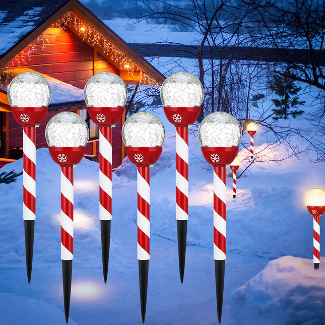 6 Pcs Christmas Solar Pathway Lights Outdoor Stainless Steel Solar Landscape Lights for Yard Patio Garden Outside Christmas Yard Stakes LED Lights Solar Christmas Decorations Outdoor