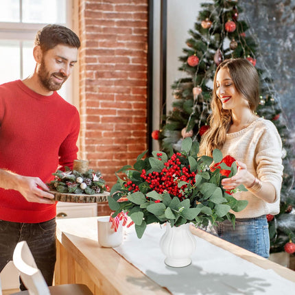 Ceenna 60 Pcs Christmas Artificial Pine Branches Fake Pine Picks Leaves Christmas Greenery Stems Evergreen Berry Stems Set for DIY Craft Garland Flower Christmas(Eucalyptus,13.2 Inch)