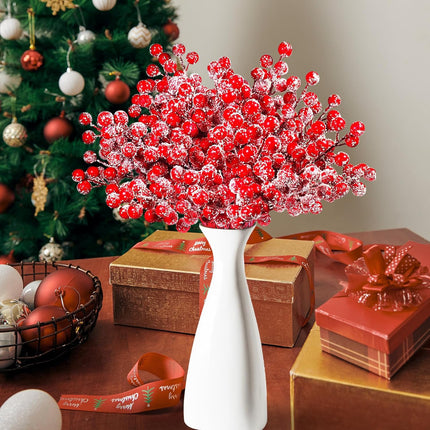 50 Pcs Holly Berry Stems, 8.7" Snow Sprays Artificial Red Berry Stems, Holly Berry Picks for Christmas Tree Fillers Decor, Fake Red Berries for DIY Crafts Wreaths Garland Home Party Winter Decor