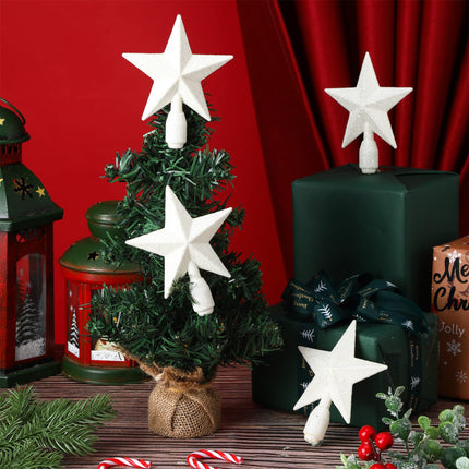 4 Pcs 4 Inches Glitter Star Christmas Tree Topper Mini Christmas Star Tree Toppers Decorative Small Christmas Tree Decoration Treetop for Holiday Ornament Home Decor (White)