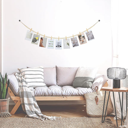 Hanging Photo Display Wall Decor, 2PCS Boho Wooden Bead Garland Collage Picture Frame with 9 Wood Clips for Bedroom, Living Room, Office, Dorm Decor, Photos Holder Teen Girl s