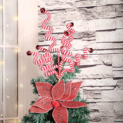 4PC Set Red/White Christmas Tree Decoration Woolen Bells Curly Pick, Christmas Ornaments Home Office Party