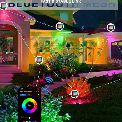 Led Flood Light 400W Equiv, 40W RGBW Smart Color Changing Landscape Light Bluetooth Mesh APP Control, 2700K Floor Uplighting IP66 Outdoor Halloween Uplights, DIY Scenes&Color, Music Sync