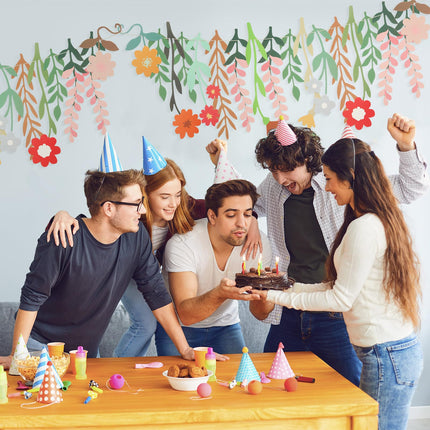 Yeaqee 2 Pcs Flower Banner Garland Double-Sided Colorful Waterproof Flower Birthday Party Decoration Paper Backdrop for Birthday Wedding Baby Shower(Colorful)