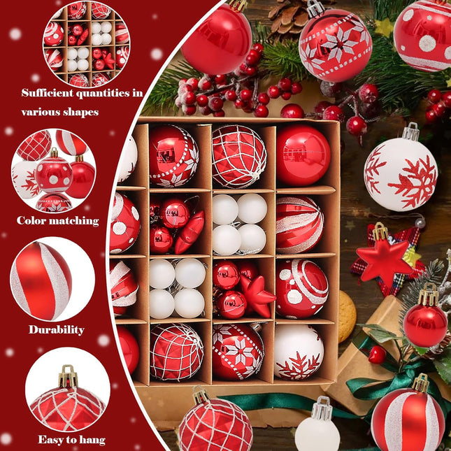 42ps Christmas Balls Ornaments- Christmas Tree Decorations Shatterproof Hanging Christmas Ornament Balls for Holiday Wreath Xmas Tree Decor Colorful Ball for Party Event 2 Size(1.18in, 2.36in)