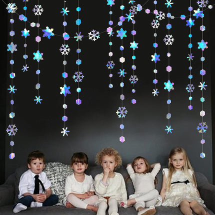 Clearance 52Ft Winter Wonderland Party Decoration Iridescent Snowflake Garland Holographic Paper Snowflake Streamer for Winter Onederland Christmas Frozen Birthday Wedding Bridal Shower Party Supplies