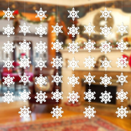 12 Pack Christmas Snowflake Hanging Garland, 72pcs White Snowflake, Frozen Winter Xmas Tree Year Party Door Window Streamer String Bunting Decorations