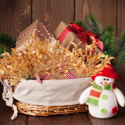 12 Packs Gold Leaves Artificial Plants for Christmas Decoration, Plastic Grass Fake Shrubs Simulation Leaves Golden Flowers Home Indoor Outdoor DIY Planter Vase Filler Garden Wedding Xmas Decoration