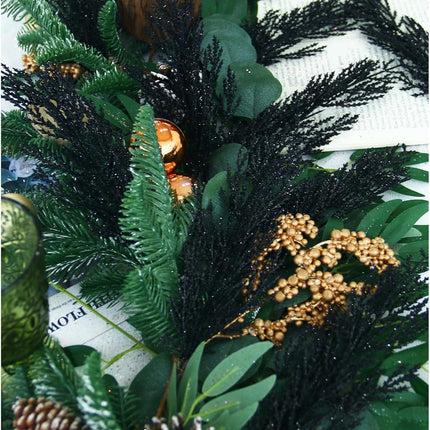 Felice Arts 6 Pack Artificial Flat Black Glitter Pine Needles 13" Fake Decorative Glitter Sticks for Halloween Vase Christmas Tree DIY Wreath Crafts Fireplace Decor