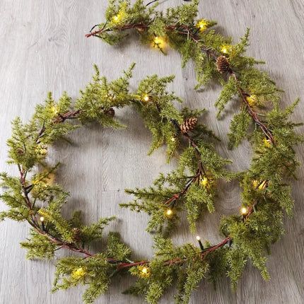 6FT Artificial Evergreen Garland, Faux Pine Garland Realistic, Prelit Christmas Garland with Star, Pine Cone, Battery Operated with Timer, for Table Staircase Mantle