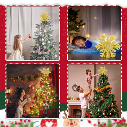 Christmas Tree Topper Lighted 3D Projector Rotating Ambient Lighting, Glitter Snowflake Christmas Star Tree Topper LED for Christmas Decoration (Gold Snowflake)