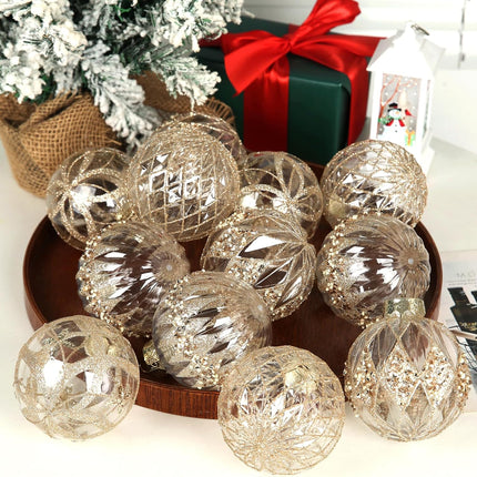 12 PCS Champagne Christmas Ornaments, 80mm/3.15 Inches Clear Christmas Decorations Large Shatterproof Luxury Hand-Painted Xmas Ball Ornaments for Christmas Tree Rustic Farmhouse Wedding Home Decor
