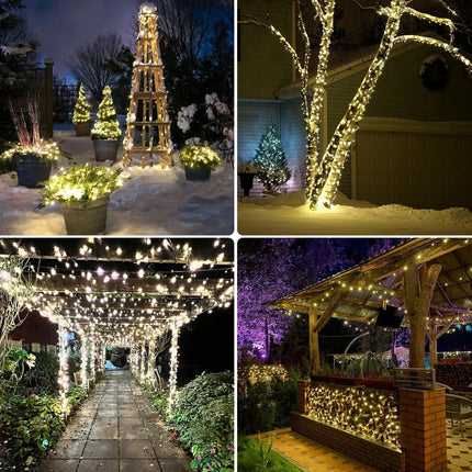 2-Pack Solar String Lights Outdoor, Total 240 LED Extra-Bright Solar Christmas Lights, Waterproof 8 Modes Solar Lights for Outside Christmas Decorations Tree Yard Garden Patio Wedding(Warm White)