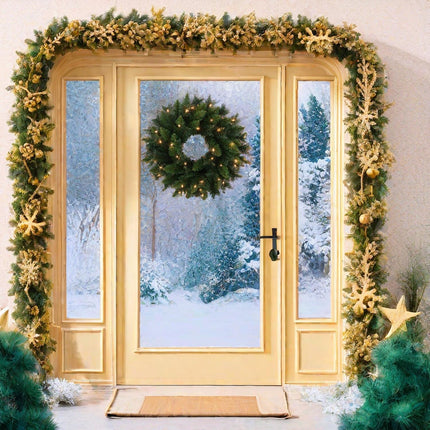 Pre-Lit Artificial Christmas Wreath 20 Inches Battery Operated Timer Lighted Christmas Wreath, Artificial Wreath Christmas Decoration Home Indoor Outdoor