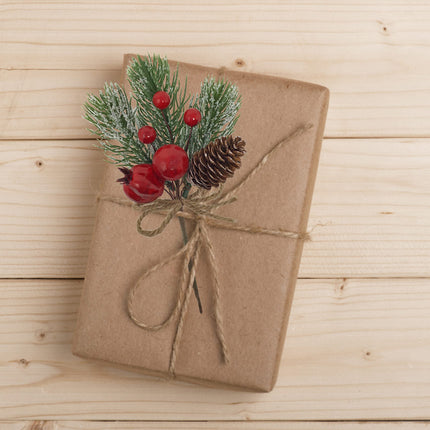 BANBERRY DESIGNS Christmas Decorating Picks - Set of 10 - Snow Flocked Pine Greenery with Pinecone & Red Berries - Xmas Holiday Accents for Wreath, Garland, s