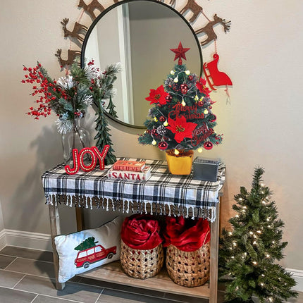 HUAESIN Tabletop Christmas Tree 22 Inch Prelit Tabletop Christmas Tree Small Fake Poinsettia Xmas Tree with LED Lights Red Star Topper Indoor for Home Office Outdoor Holiday Decoration