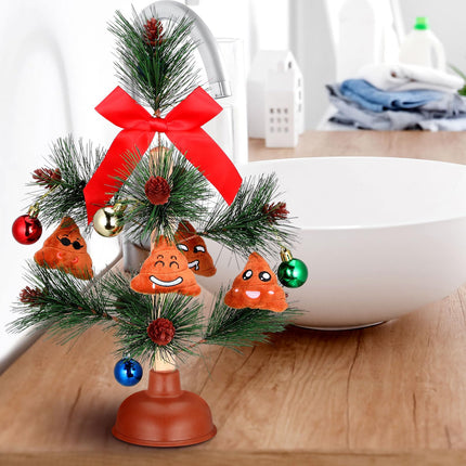 Jenaai 15.7 Inch Christmas Tree Plunger with 4 Pcs Poop Ornaments White Elephant Dirty Santa Humor Christmas Gag s Funny Xmas Prank Holiday Ornament for Exchange