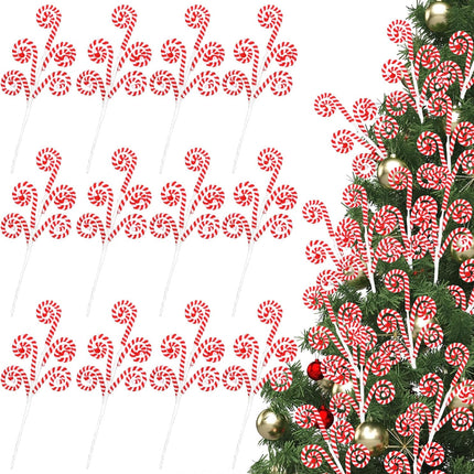 12 Pcs 16 Inch Red White Christmas Tree Picks Decoration Candy Cane Woolen Curly Pick Lollipop Large for Xmas Tree Topper Decor Home Vase Filler Craft Wreath Holiday Party Ornament Garland