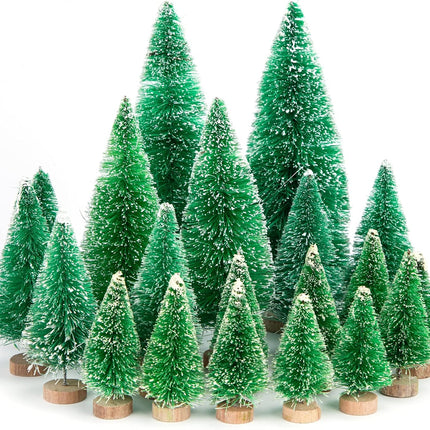 FUTUREPLUSX 20PCS Mini Christmas Trees, Christmas Decorations Bottle Brush Trees with Wooden Base for Christmas Winter Home Table Decoration
