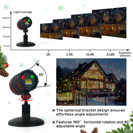 Christmas Laser Projector - Red and Green Starry Outdoor Garden Light with Remote Control for Xmas Holiday Decoration Year Party Show (Twinkling Star-Red+Green)