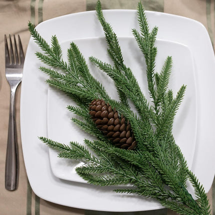 Artificial Christmas Norfolk Pine Stems Branches for Vases,12 Bundles Faux Fake Greenery Evergreen Real Touch Feel Green Branch with Pinecones for Holiday Winter Table Xmas Decorating