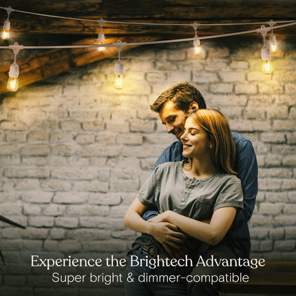 Brightech Ambience Pro Waterproof LED Outdoor String Lights, 48 Ft, Hanging, Dimmable Vintage Edison Bulbs, 15 Bulbs, 2W