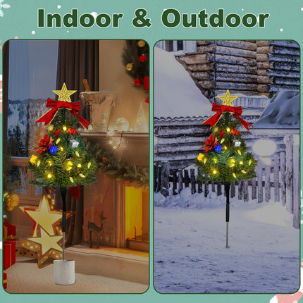 Solar Christmas Tree Pathway Lights Outdoor, Set of 4 Solar Christmas Tree Stake Lights, 80 Outdoor LEDs Xmas Pathway Lights, Garden Stake Lights Decor DIY Xmas Tree (Warm White)
