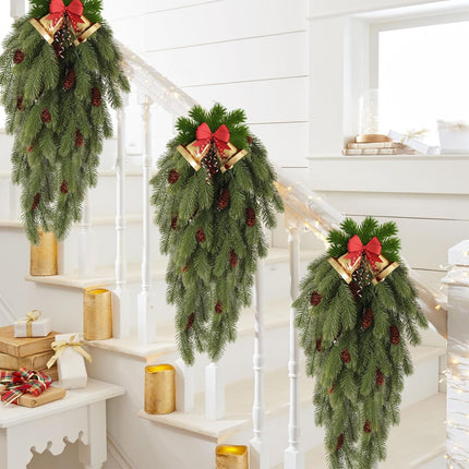 2 Pack Artificial Pine Branches with Pine Cones Green Plants Pine Needles Artificial Hanging Plants Outdoors DIY Accessories for Outdoors for Wreath Christmas and Home Garden Decoration(Green)