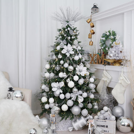 3.15" Christmas Ball Ornaments 12pcs Sequin Christmas Balls Shatterproof Christmas Tree Ornaments Glitter Christmas Ornaments Plastic Hanging Pearl Balls for Xmas Trees,Holiday Party(White)