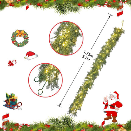 Dolicer 4 Pack 5.7 Ft Christmas Cedar Garland - Christmas Garland with 80 Led Lights Strings, Garlands for Decoration Christmas, Pine Garland for Winter Table Mantle Wall Room Outdoor Indoor Decor