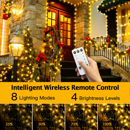 800LED Outdoor Indoor String Lights, Extra Long 328FT Christmas Lights, 8 Lighting Modes with Remote Control Plug-in Fairy Lights for Holiday Wedding Party Bedroom Decoration (Warm White)