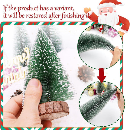 Small Christmas Tree Decorations Indoor, Bottle Brush Trees Christmas Centerpieces for Tables, Fake Pine Sisal Winter Decor with Wooden Base Box for Xmas Holiday Party Home Craft, 4Pcs