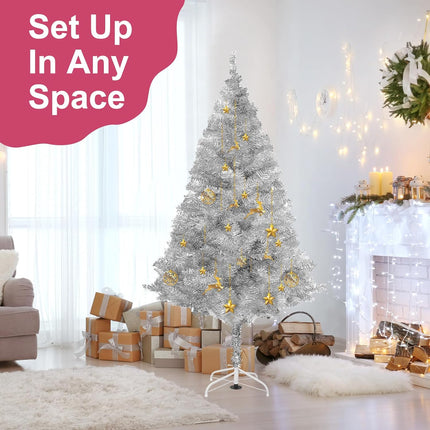 Arthas 6' Ft Tinsel Christmas Tree for Home Décor Xmas Holiday Seasonal Sparking Gorgeous Folding Artificial Christmas Tree (Silver)