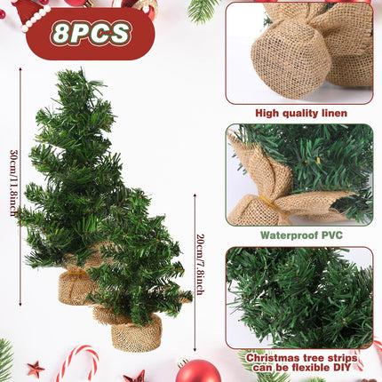 Yinder 8 Pcs Mini Christmas Tree 7.87 Inch 11.81 Inch Miniature Artificial Christmas Tree Small Fake Xmas Pine Tree with Base for Winter Mantel Village Home Kitchen Dining Table Holiday Decorations