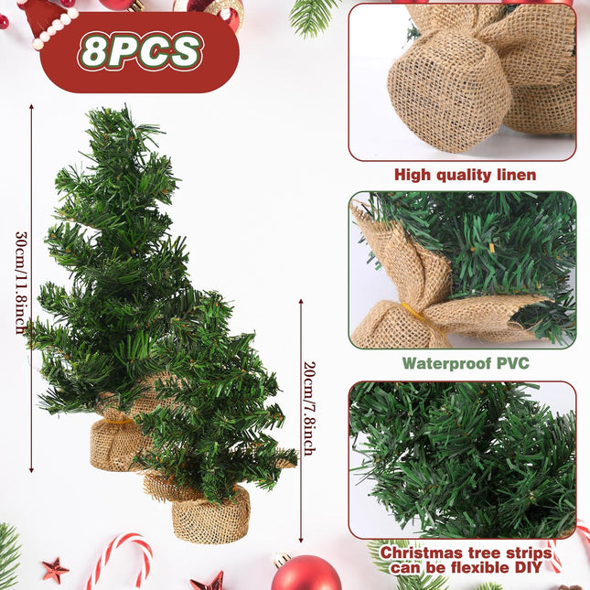 Yinder 8 Pcs Mini Christmas Tree 7.87 Inch 11.81 Inch Miniature Artificial Christmas Tree Small Fake Xmas Pine Tree with Base for Winter Mantel Village Home Kitchen Dining Table Holiday Decorations