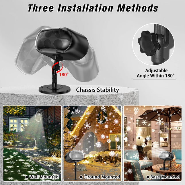 Christmas Snowflake Projector Lights Outdoor, HD Dynamic LED Snowfall Projector Lights, Waterproof Snowflake Projection Lamp Decoration Outdoor Indoor Xmas Holiday Party Garden Patio Decor