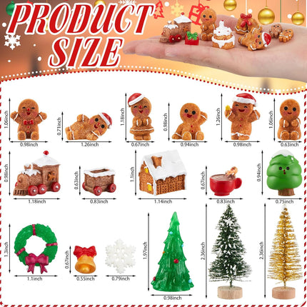 Sawysine 64 Pcs Christmas Miniatures Figurines Santa Xmas Garden Miniature Ornaments Kit Snowman Christmas Fairy Resin Ornaments Pine Tree for Christmas Garden Accessories(Gingerbread Man)