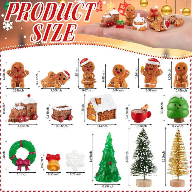 Sawysine 64 Pcs Christmas Miniatures Figurines Santa Xmas Garden Miniature Ornaments Kit Snowman Christmas Fairy Resin Ornaments Pine Tree for Christmas Garden Accessories(Gingerbread Man)