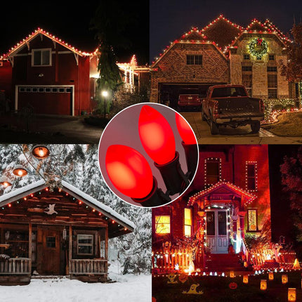 SUNSGNE C9 LED Replacement Red Vintage Christmas Light Bulbs, 25 Pack C9 Shatterproof LED Bulbs for Christmas Outdoor Patio String Lights, E17 Intermediate Base - 0.6 Watts