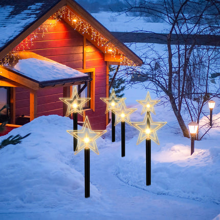 Macarrie 20 Pcs Solar Christmas Lights Outdoor Star Shape LED Lights Stake Lights Signs Garden Pathway Lights for Home Garden Patio Yard Lawn Decor Christmas Decorations